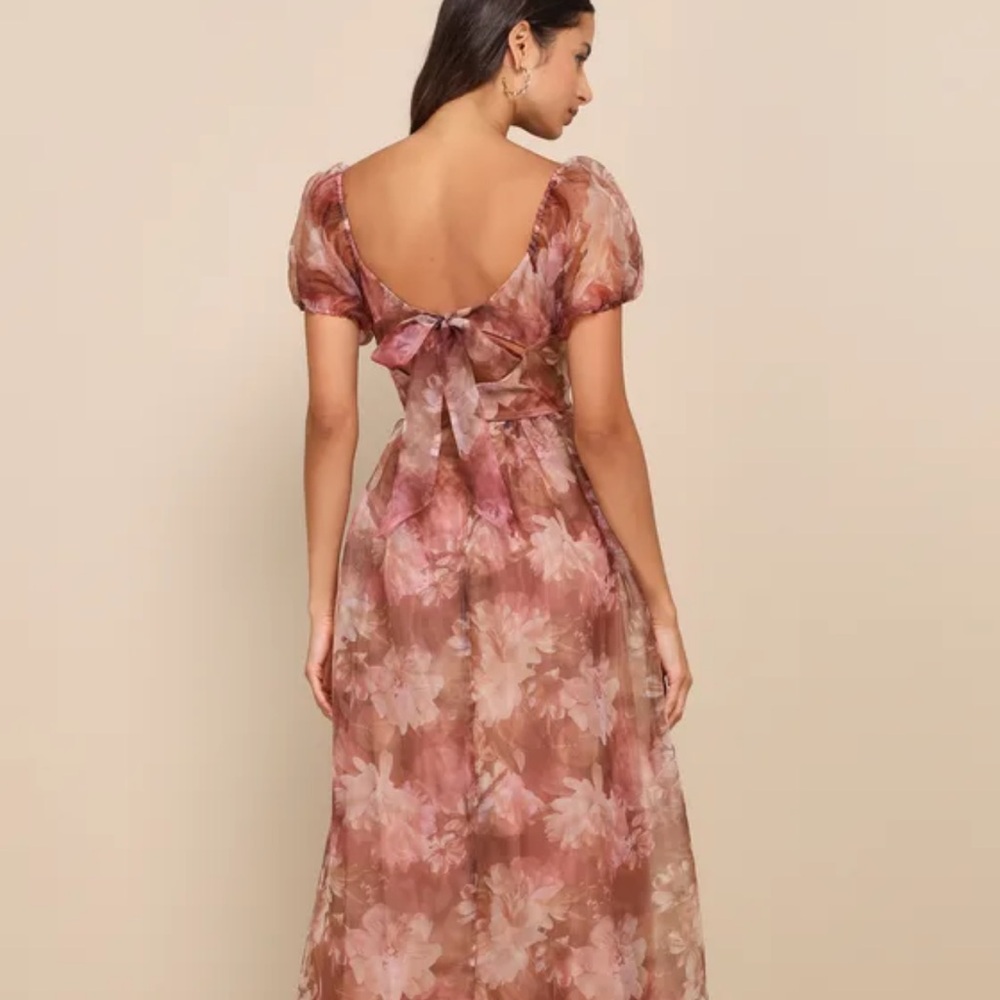 Lulu's Elegant Pink and Brown Floral Dress